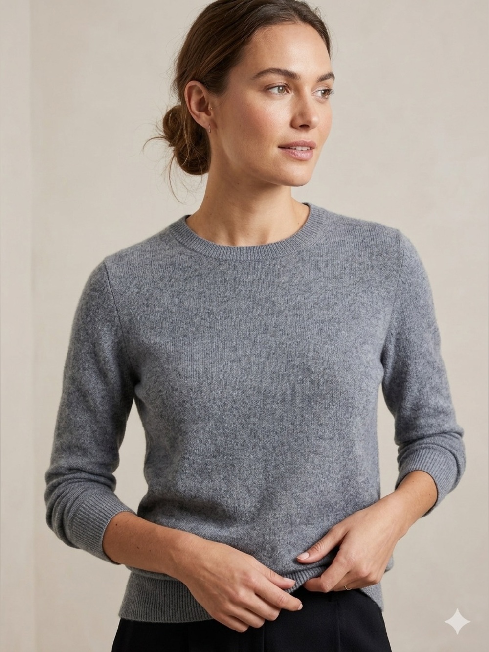 Halogen Gray 100% Cashmere Knit Lightweight Crewneck Pullover Sweater S